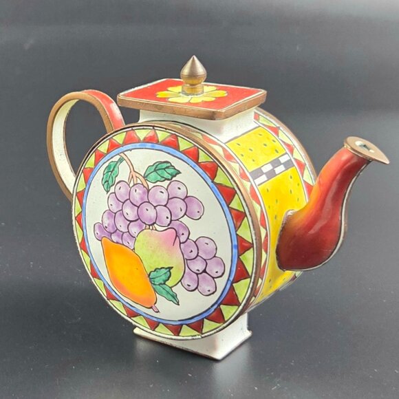 Miniature Enameled Teapot – Fruits Design – 3.5" Tall - Picture 1 of 12
